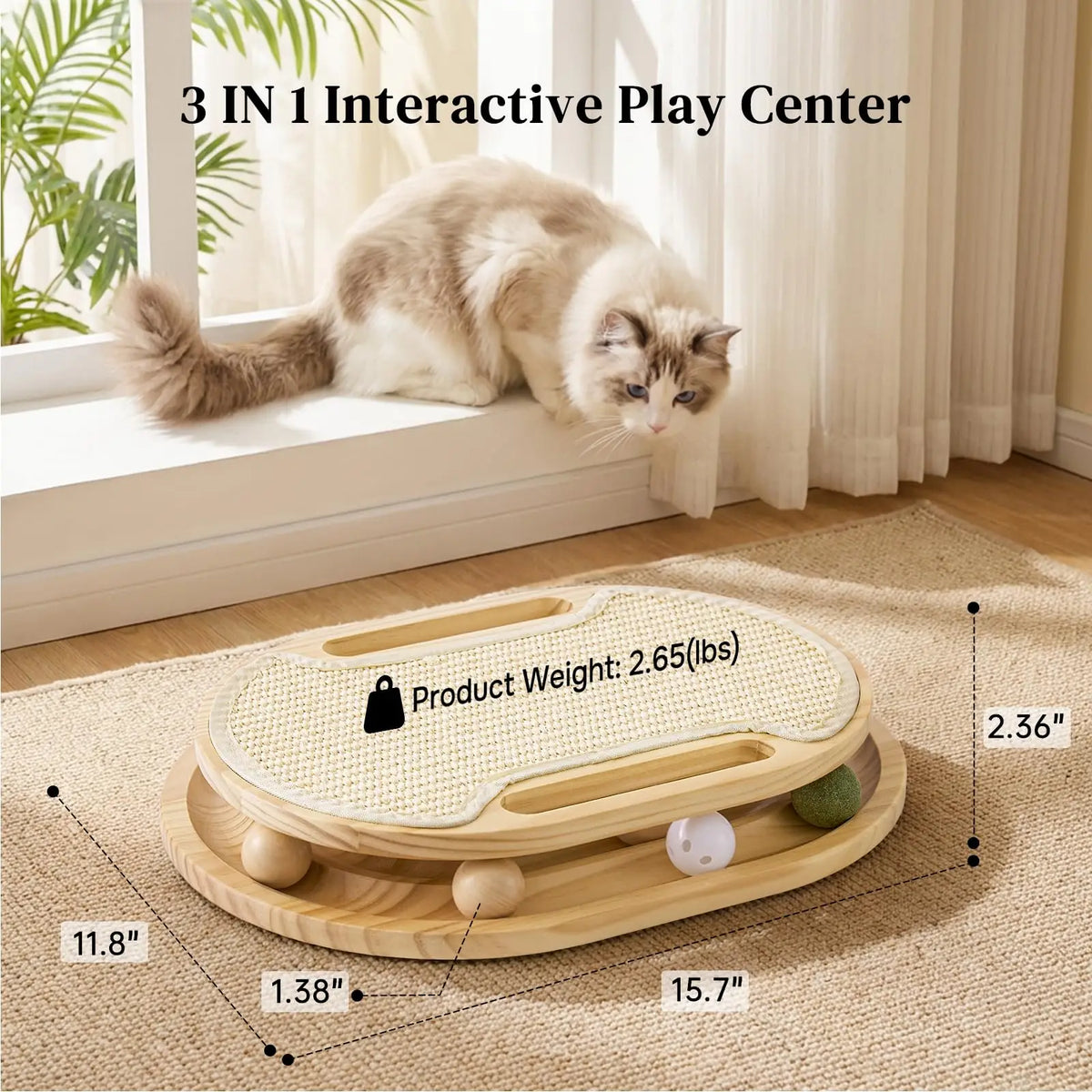 Stable Pinewood Cat Scratcher With Sisal Ball Track Toy
