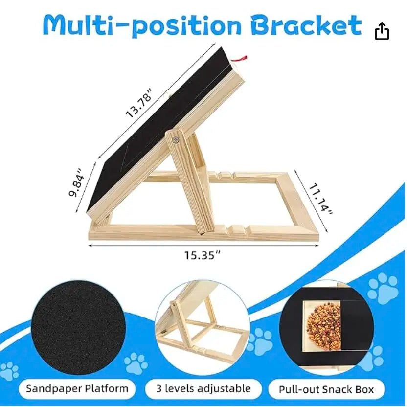 Adjustable Wooden Dog Nail Scratcher Board With Treat Drawer