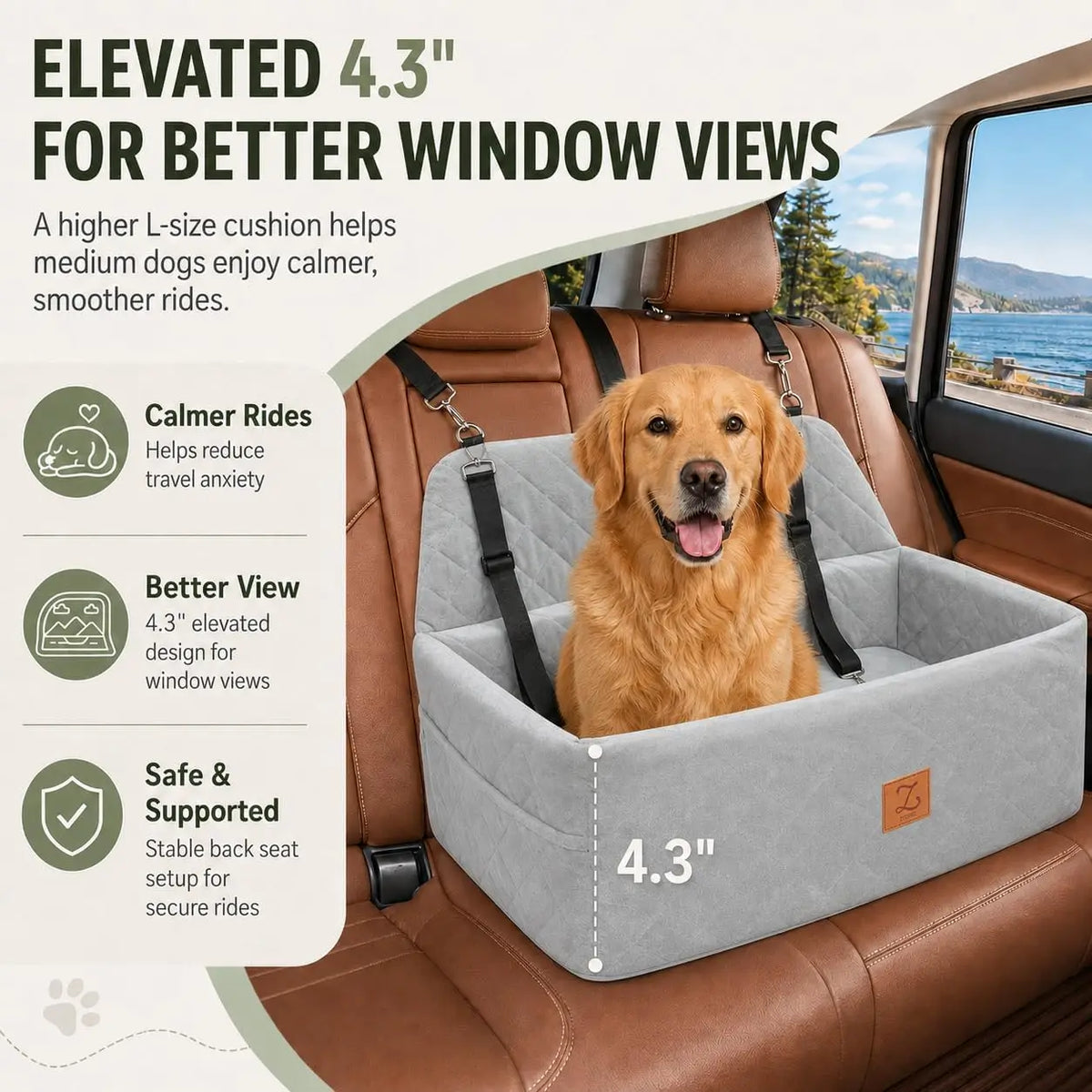 Washable Dog Car Seat Booster With Harness And Protective Base