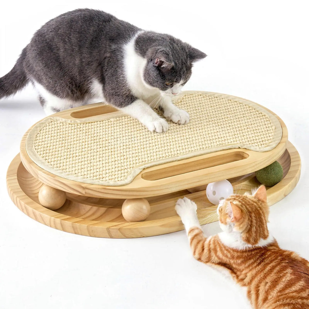 Stable Pinewood Cat Scratcher With Sisal Ball Track Toy