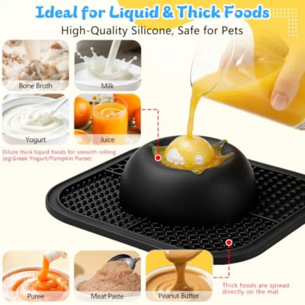 Interactive Slow Feeder Dog Bowl With Rolling Ball And Lick Mat