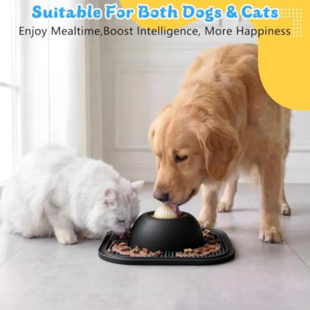 Interactive Slow Feeder Dog Bowl With Rolling Ball And Lick Mat