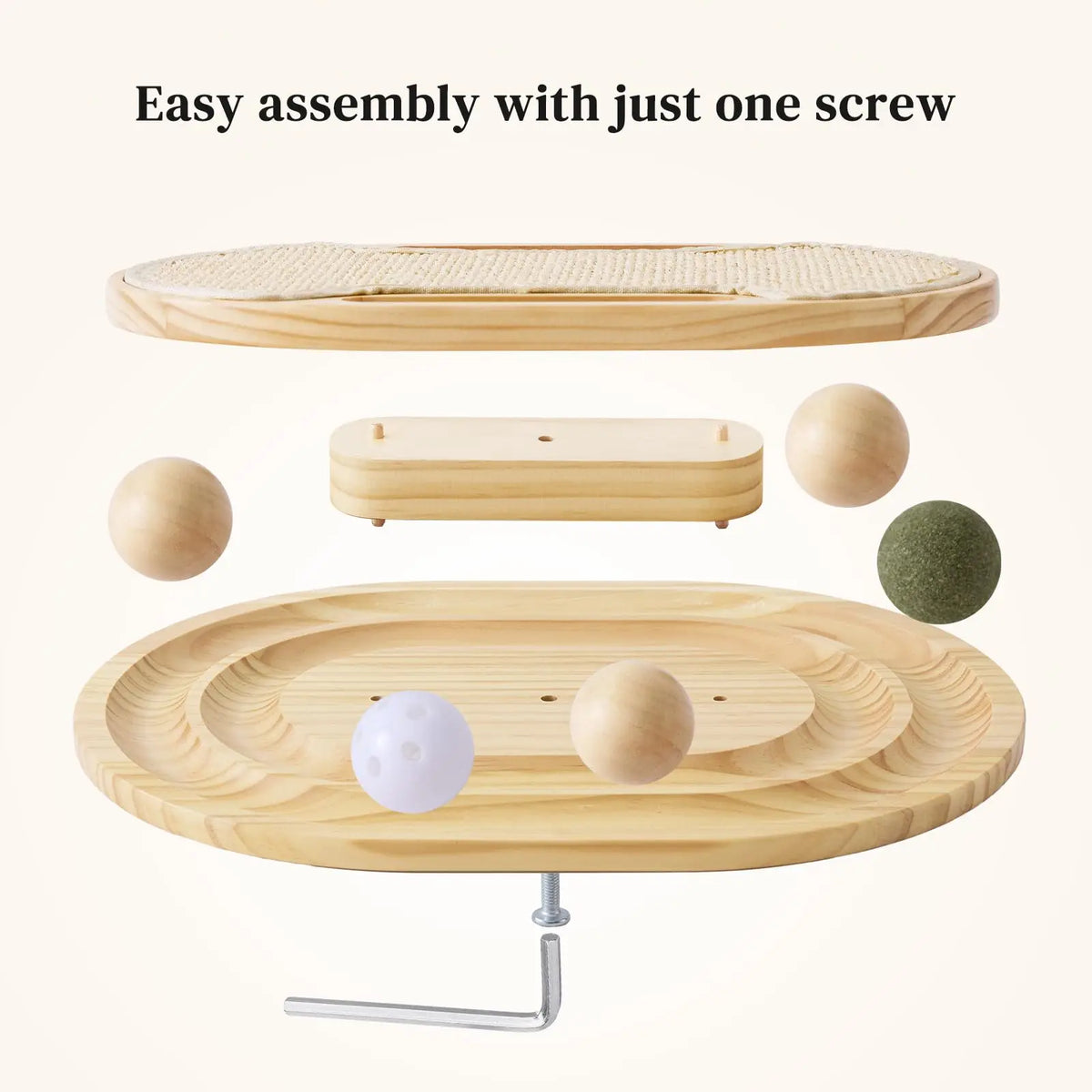 Stable Pinewood Cat Scratcher With Sisal Ball Track Toy