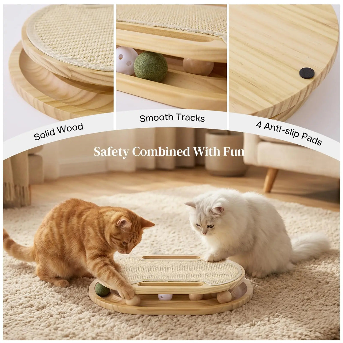 Stable Pinewood Cat Scratcher With Sisal Ball Track Toy