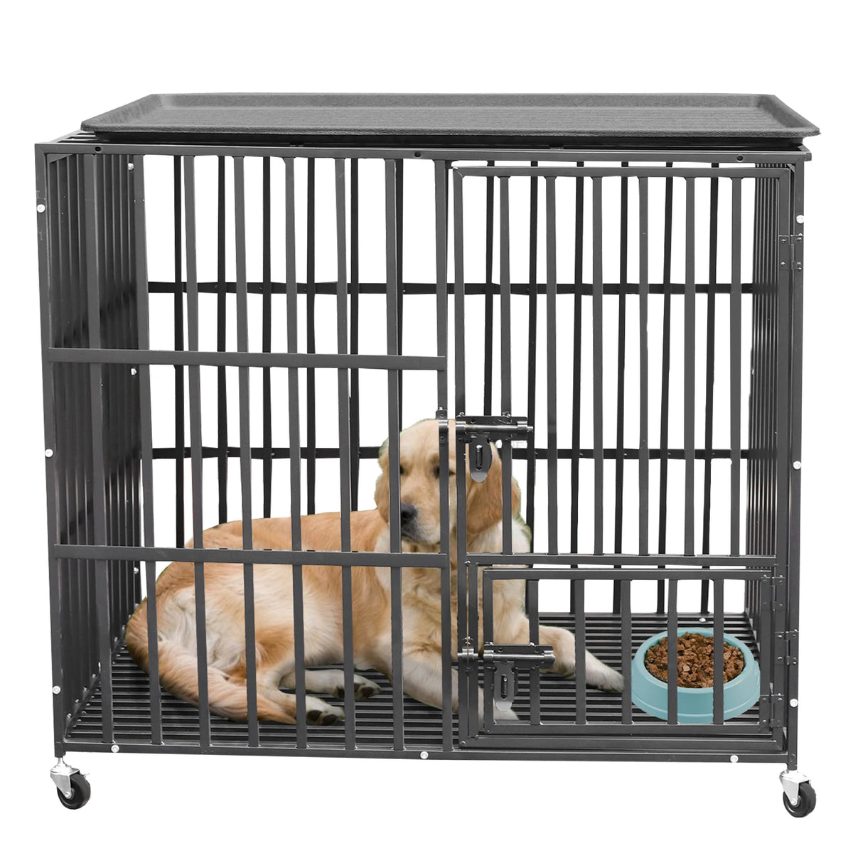 BINGOPAW Metal Rolling Dog Crate Kennel With Tray