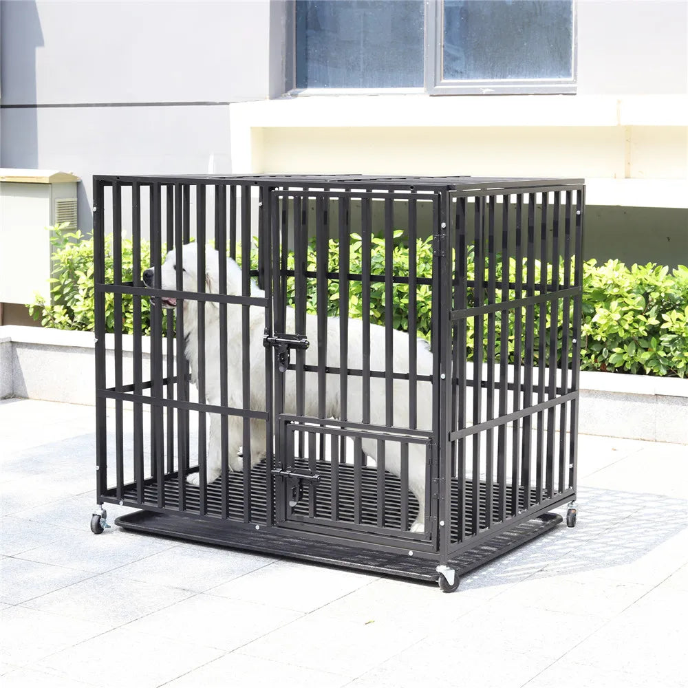 BINGOPAW Metal Rolling Dog Crate Kennel With Tray
