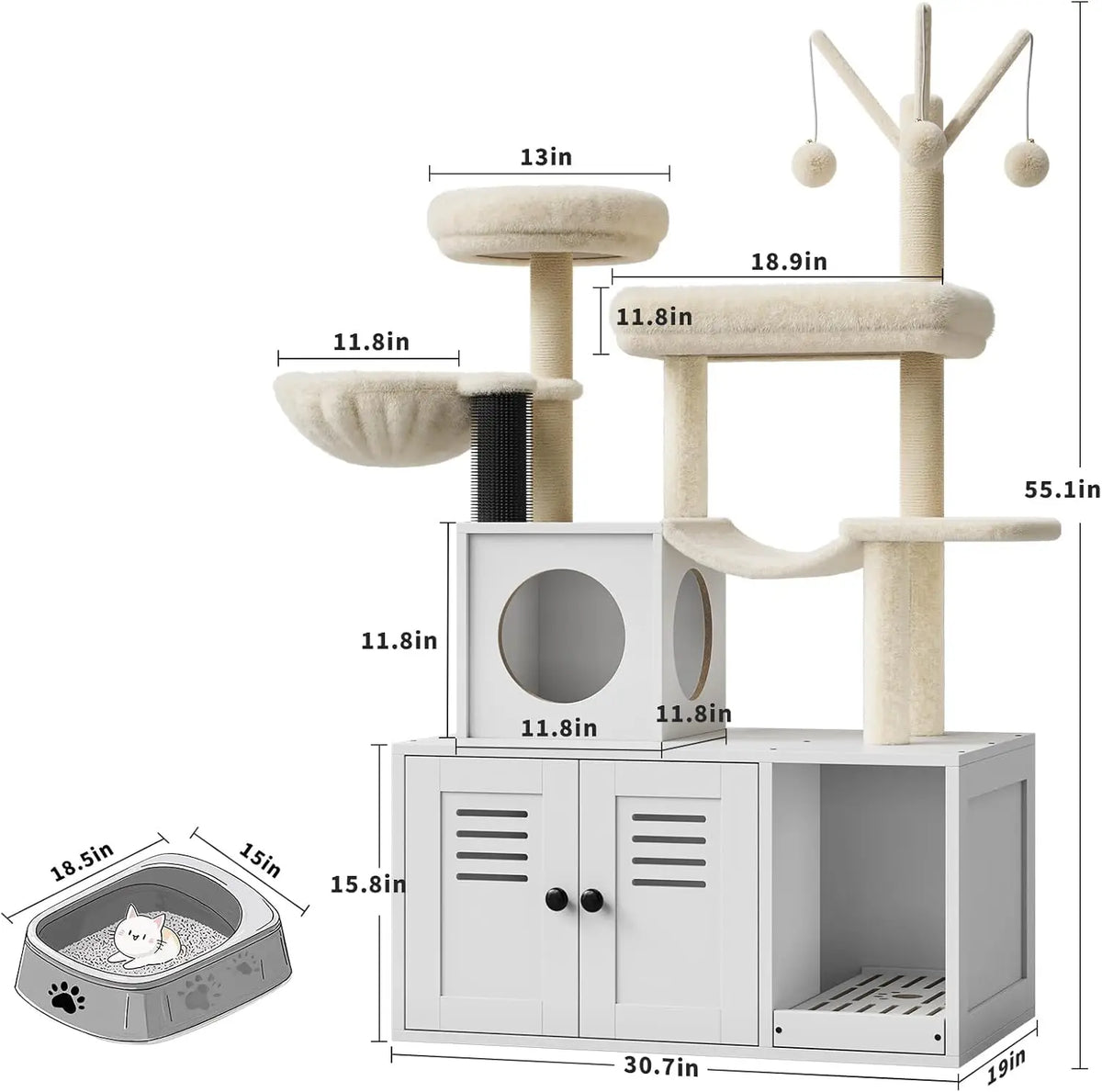 Tacleekii Indoor Cat Tower With Hidden Litter Box Enclosure
