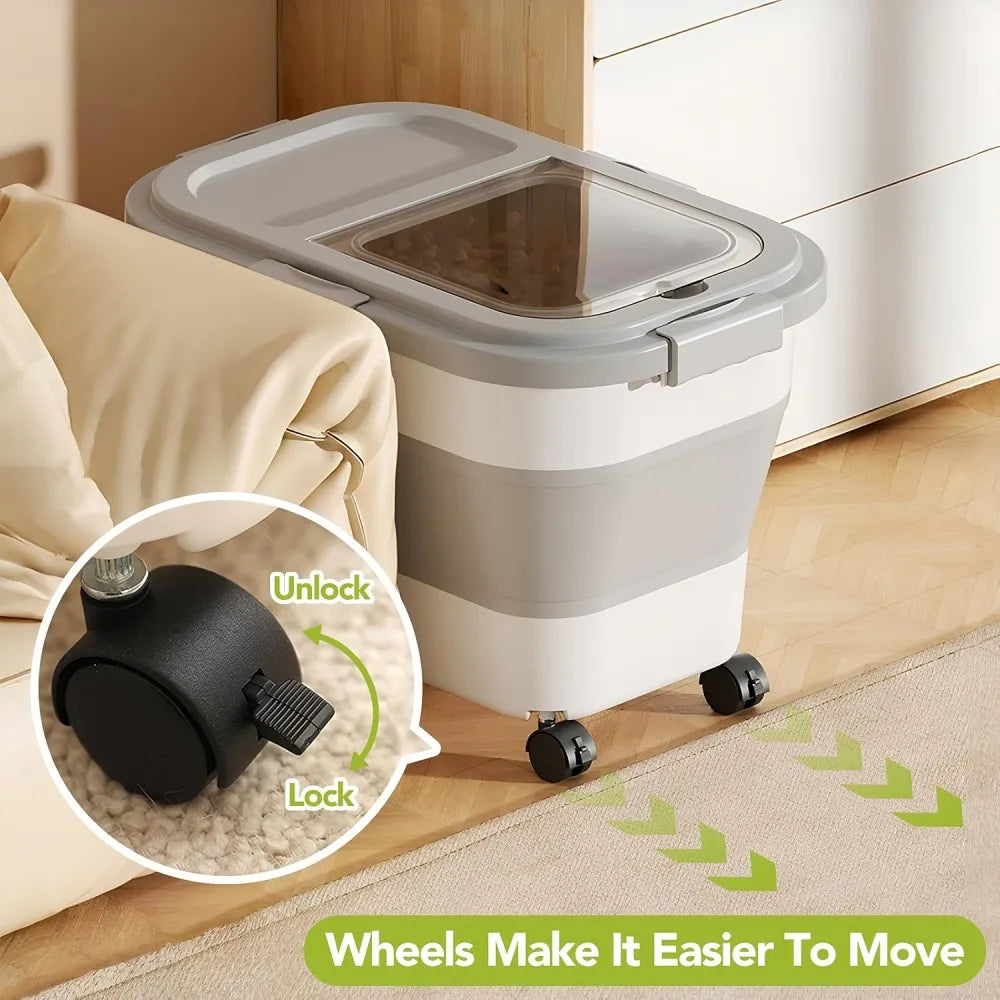 Collapsible Pet Food Storage Container With Airtight Lid And Scoop