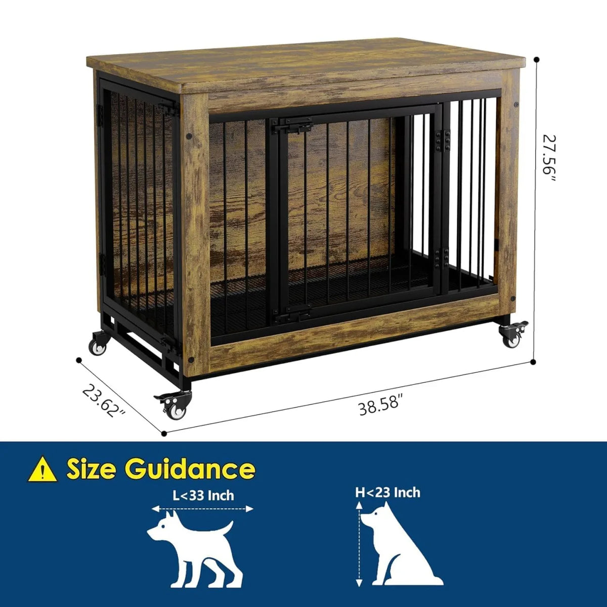 ANIXOL Wooden Dog Crate Furniture With Side Table Storage