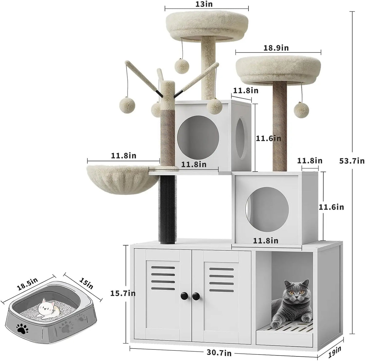 Garvee Cat Tower With Hidden Litter Cabinet And Padded Hammock