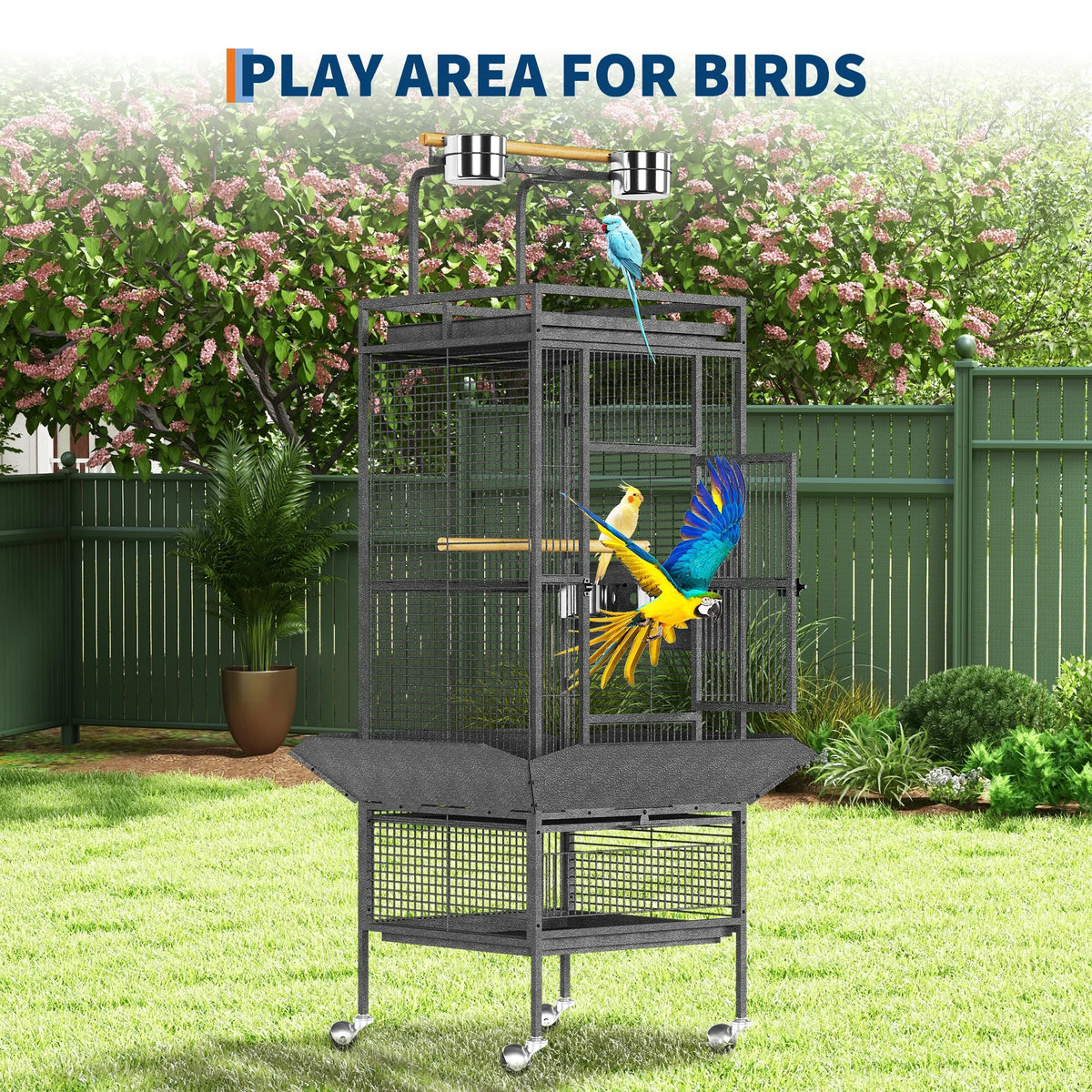 Premium Wrought Iron Play Top Bird Cage With Rolling Stand