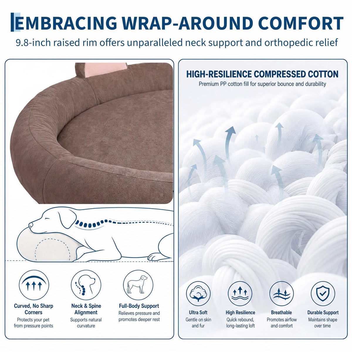 Orthopedic Memory Foam Dog Bed With Elevated Bolster Support