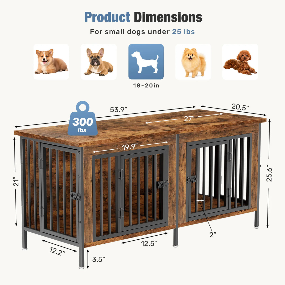 JHK Double Door Wooden Dog Kennel For Indoor Outdoor Pets