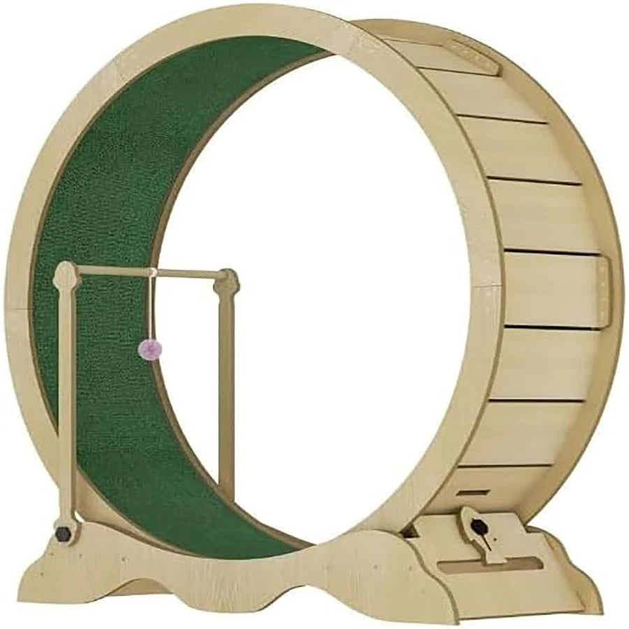 Indoor Wooden Cat Exercise Wheel With Detachable Carpeted Runway