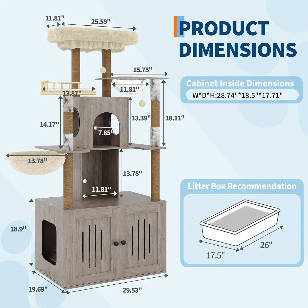 Tacleekii Multi Level Cat Tree With Hidden Litter Box