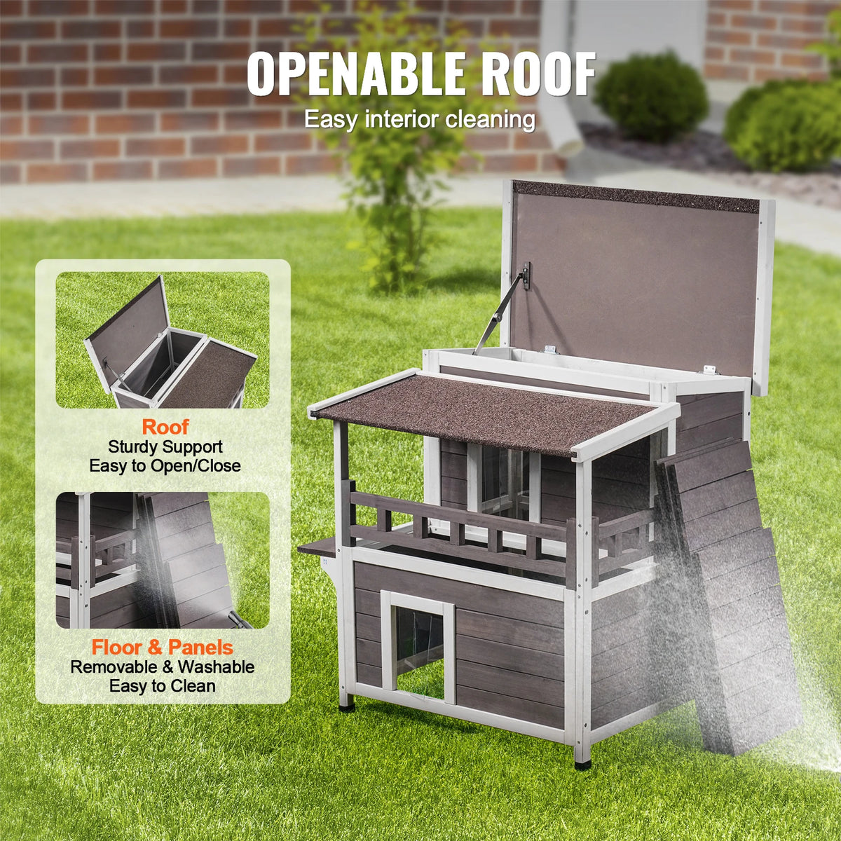 Weatherproof Cedar Outdoor Cat House With Balcony And Double Floor