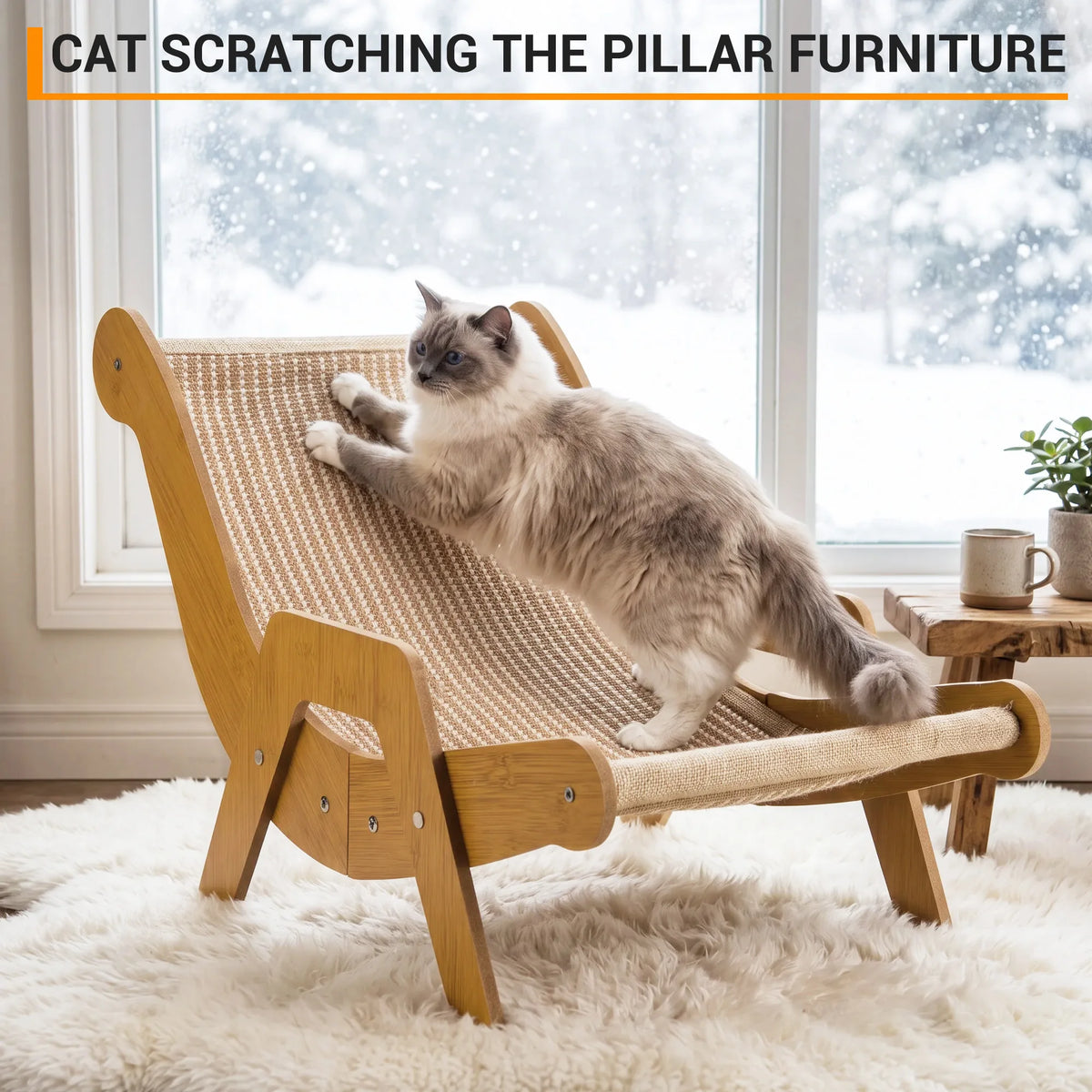 Wooden Sisal Cat Scratcher Lounger And Bed For Pets