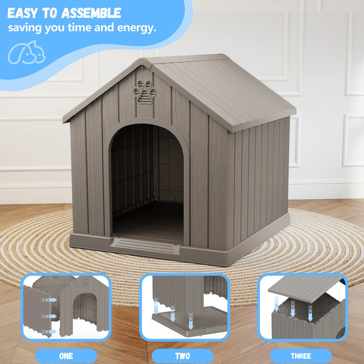 Compact Weather Resistant Plastic Dog House For Outdoor Patios