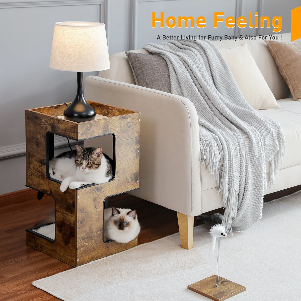 PAWZ Road Wood Cat Condo Featuring Scratching Pad And Bed