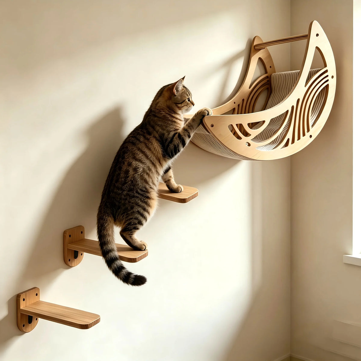 CWV Wall Mounted Cat Shelves With Moon Star Wooden Platforms