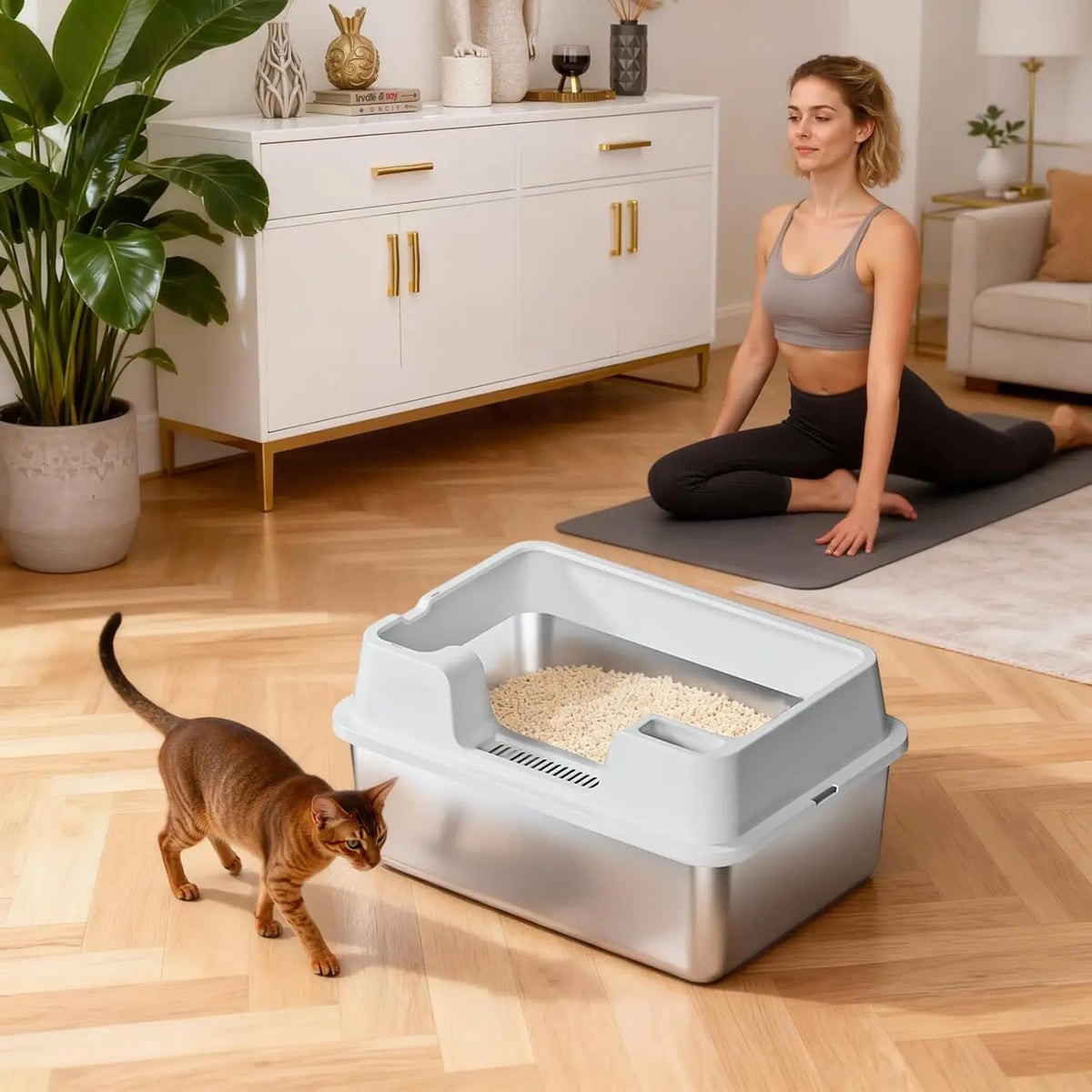 HiMISS Stainless Steel Enclosed Cat Litter Box High Walls