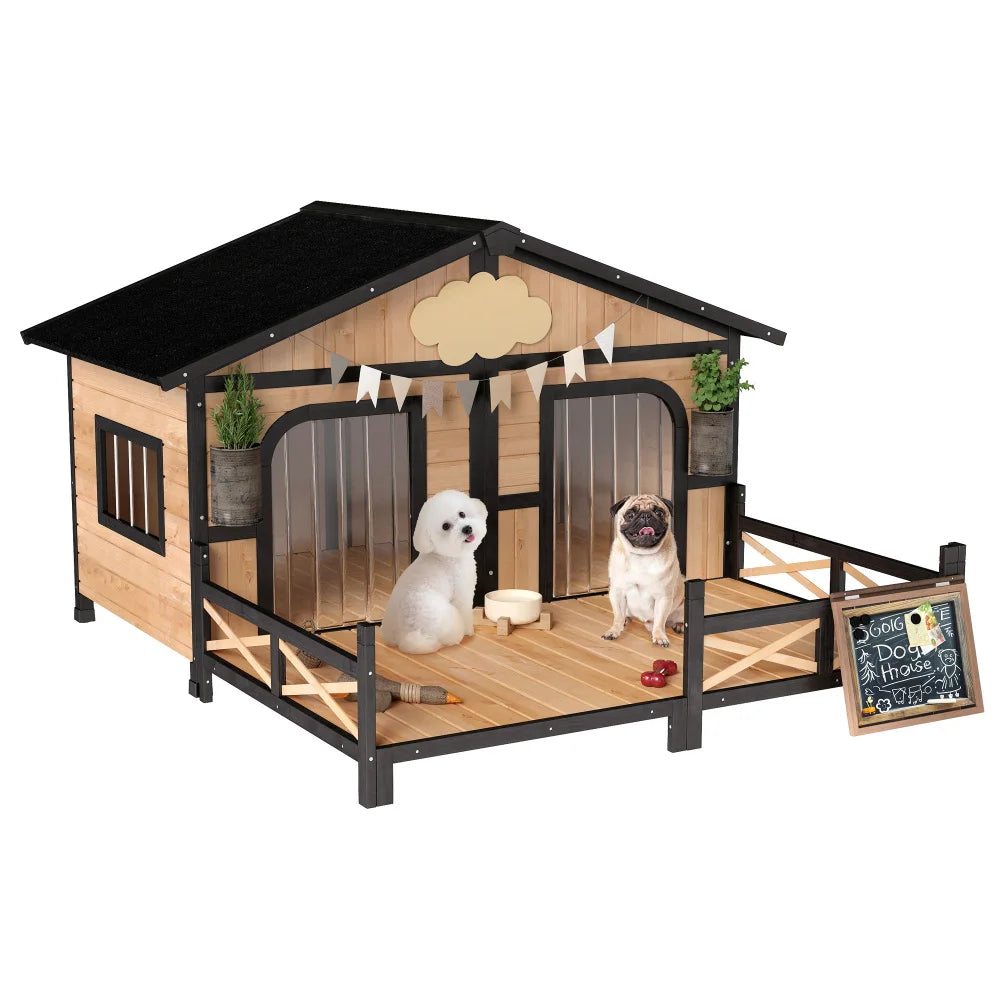 Weatherproof Wooden Dog House With Porch And Elevated Floor