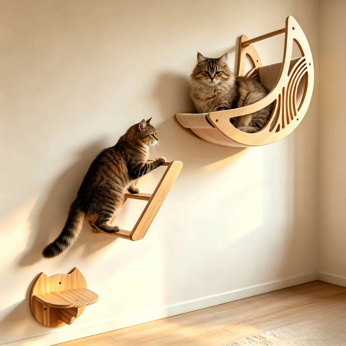 CWV Wall Mounted Cat Shelves With Moon Star Wooden Platforms