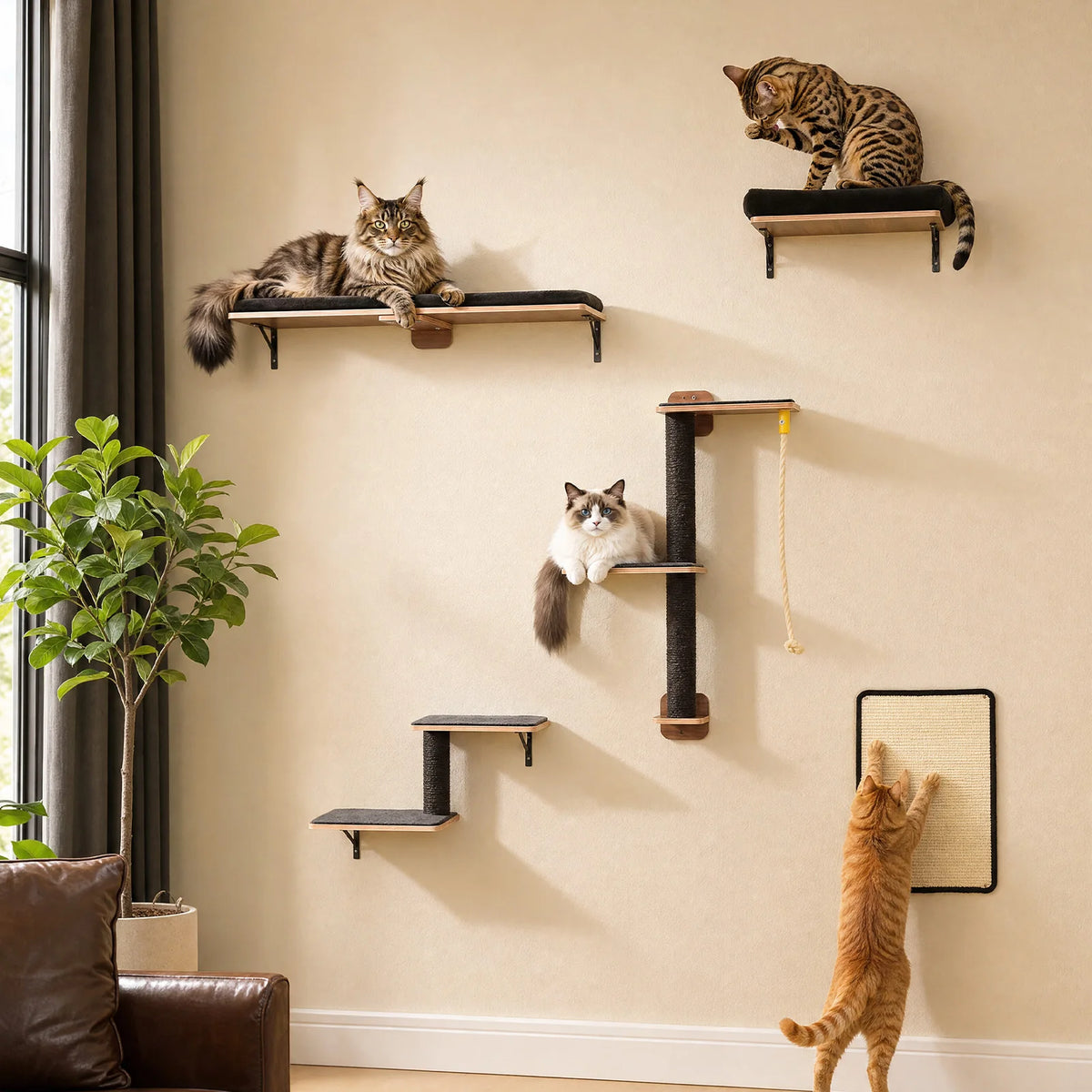 Pawz Road Wooden Cat Climbing Wall Shelves With Sisal Posts