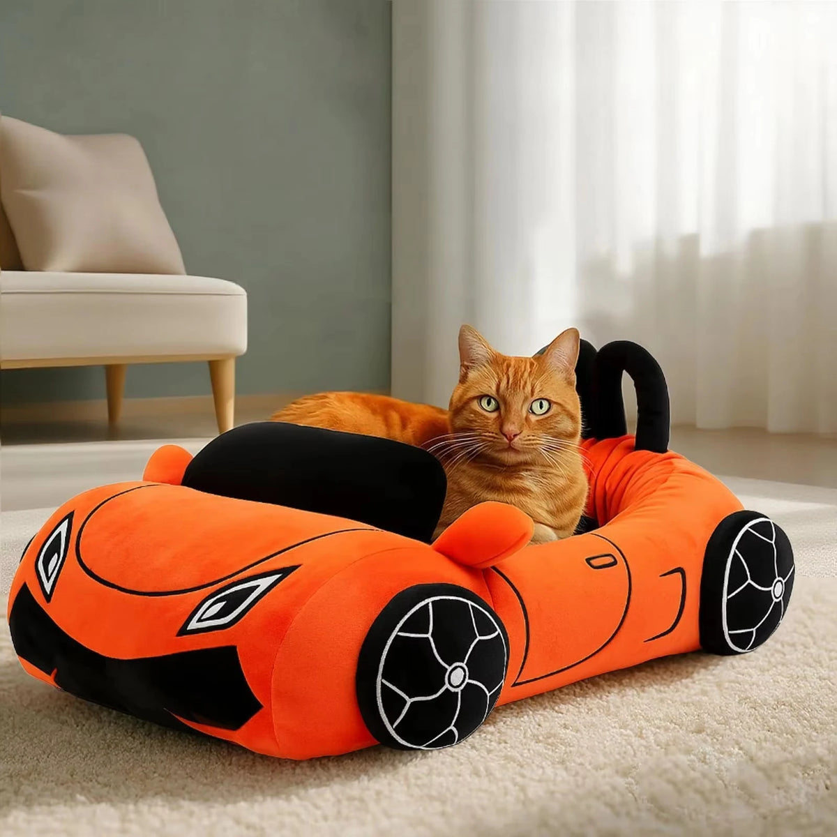 CWV Coral Fleece Supercar Pet Bed With Pillow For Cats