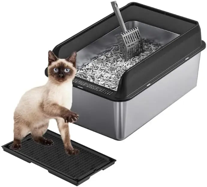 Garvee Stainless Steel Covered Cat Litter Box With Filter System