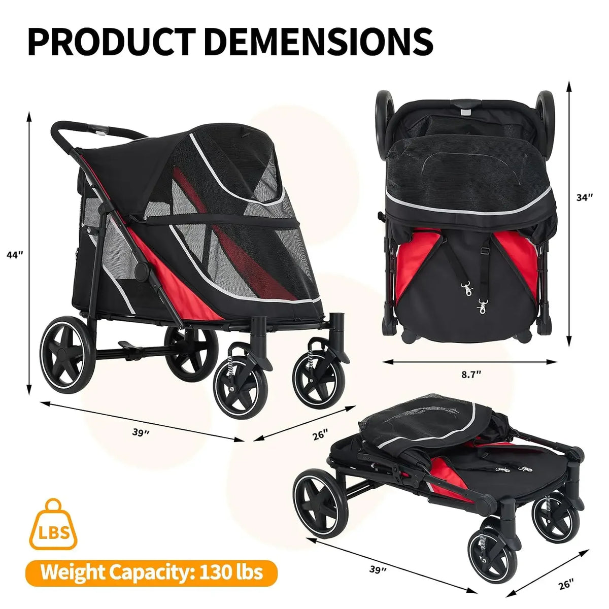 Garvee Heavy Duty Foldable Large Dog Stroller With Mesh Ventilation