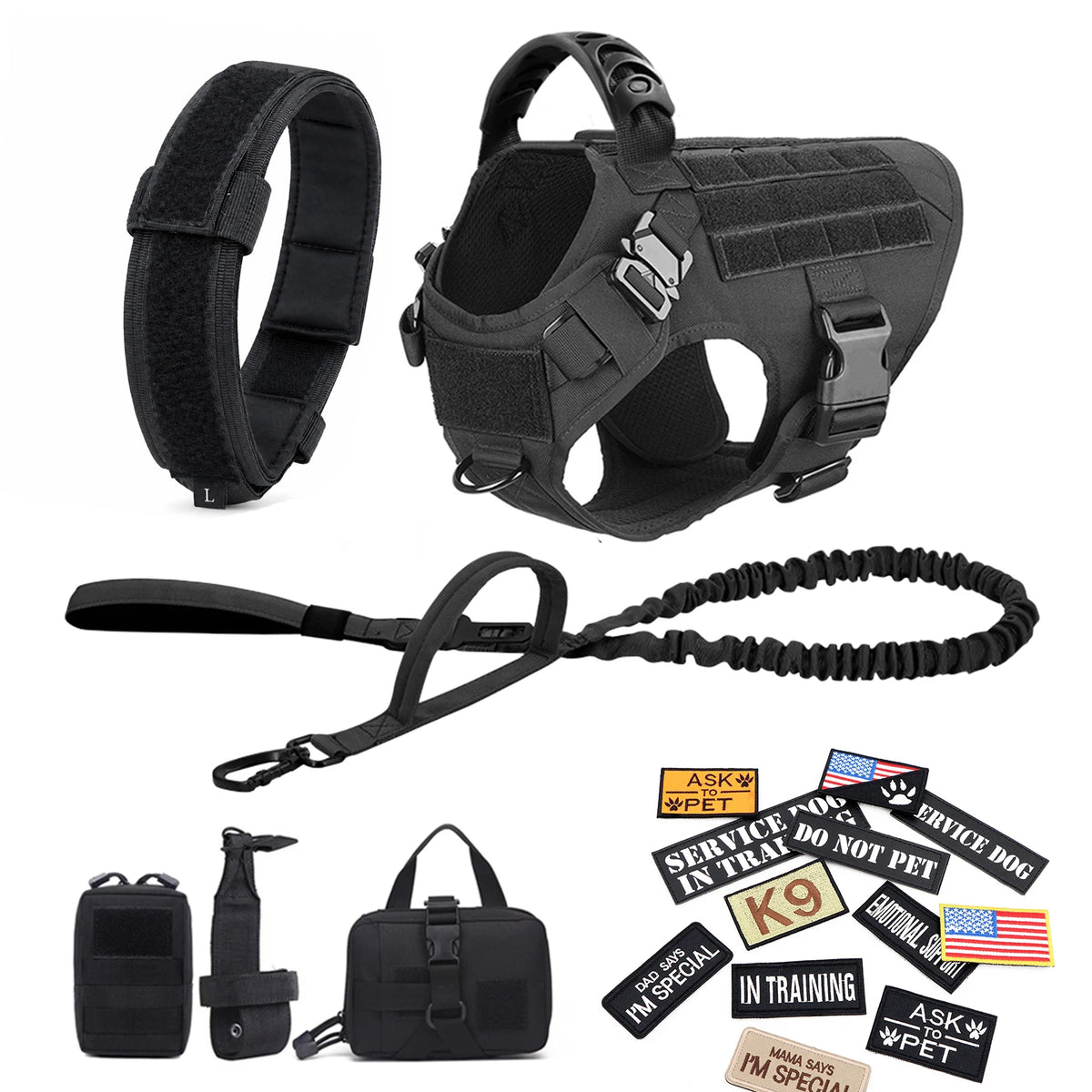 PetraVel Tactical Dog Harness Collar Leash Set For Pets