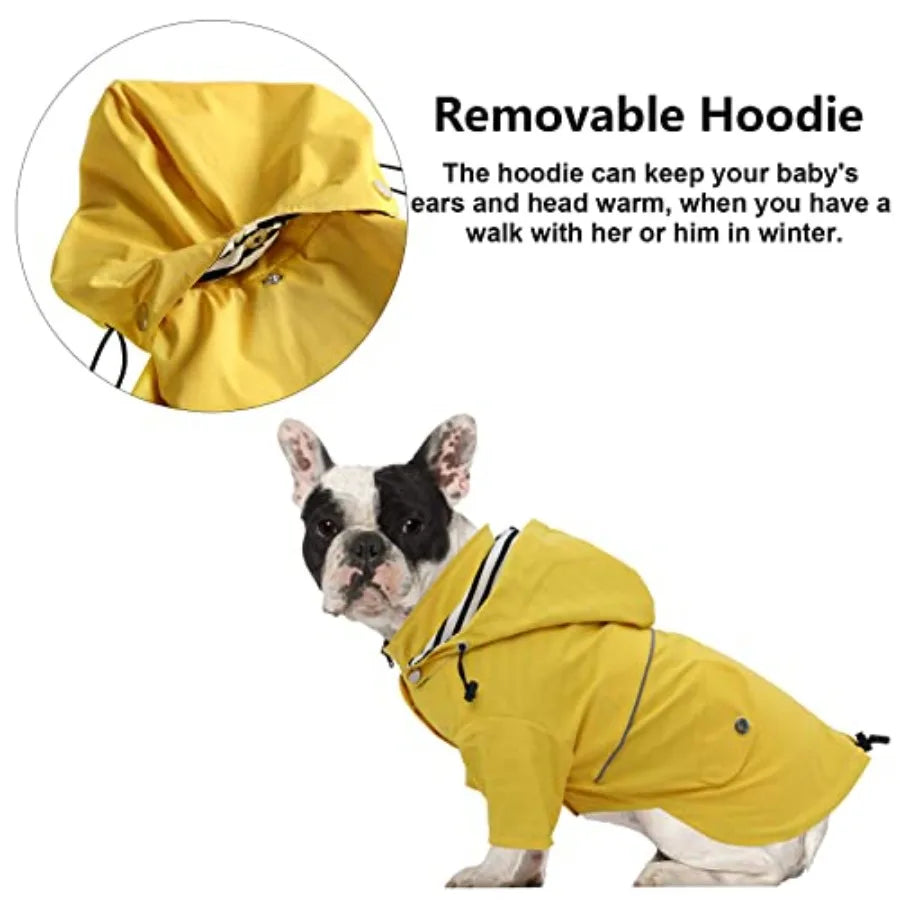 Dog Zip Up Raincoat With Removable Hood And Reflective Buttons