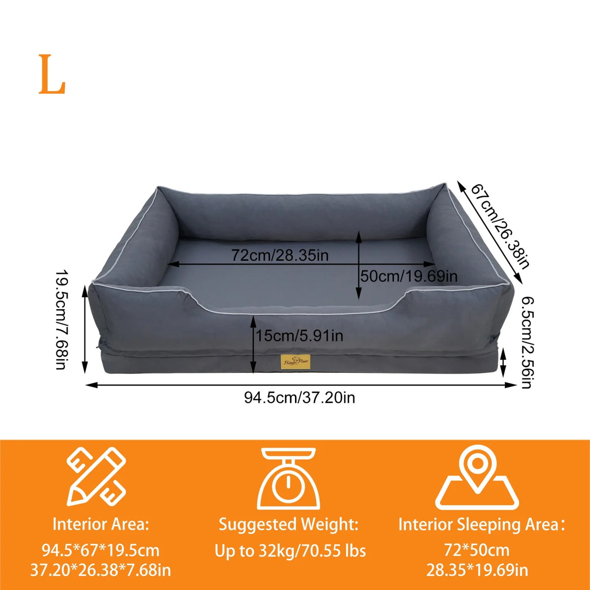 Bingopaw Orthopedic Pet Bed With Removable Washable Cover And Bolsters