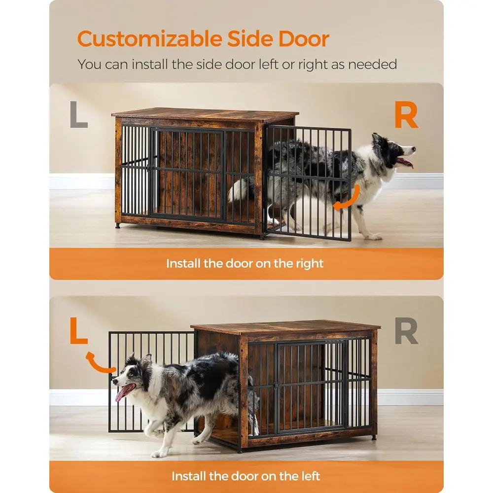 Heavy Duty Dog Crate Furniture With Wooden Side Table