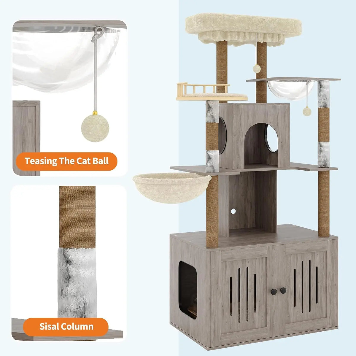 Tacleekii Multi Level Cat Tree With Hidden Litter Box