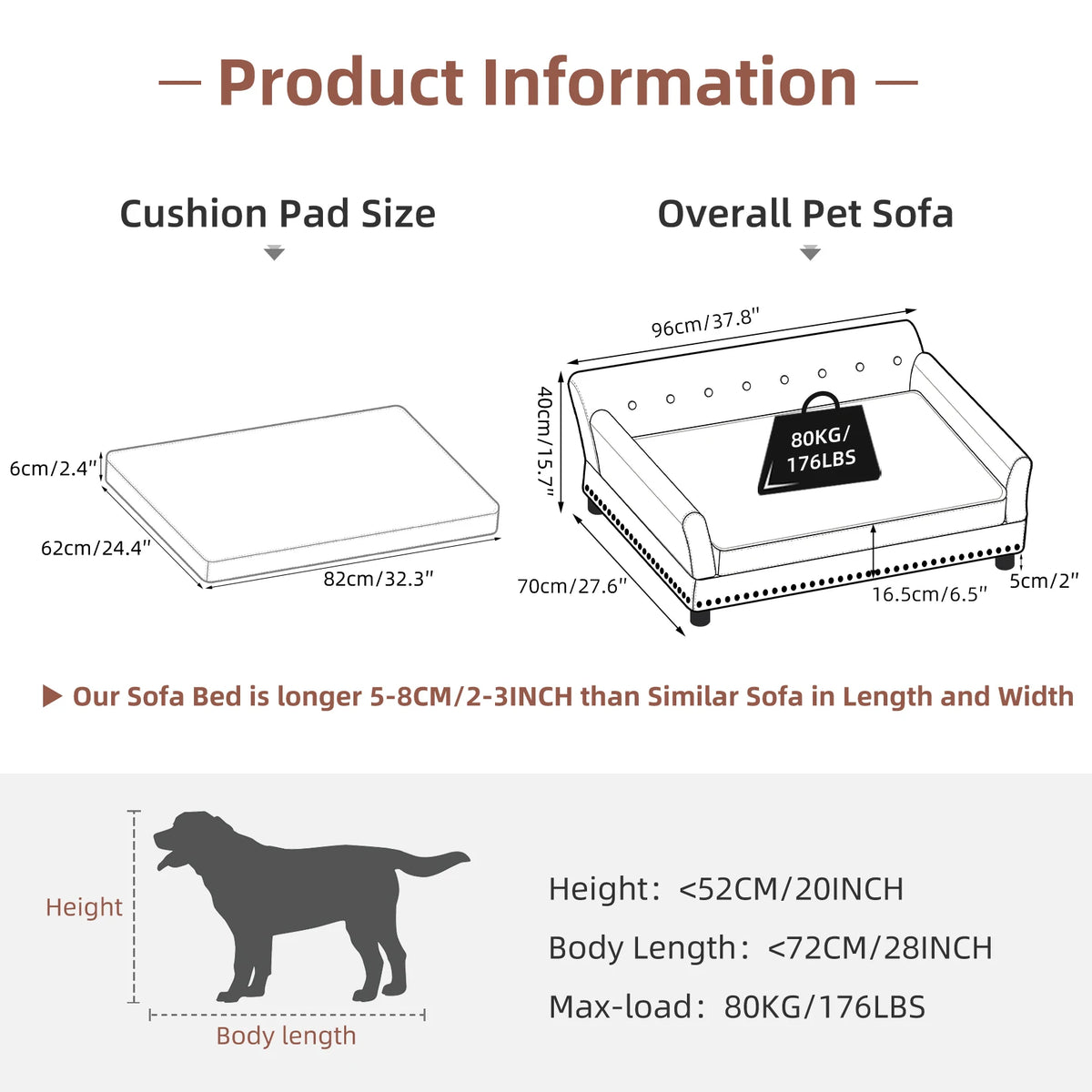 Bingopaw Elevated Dog Sofa With Removable Waterproof Cushion