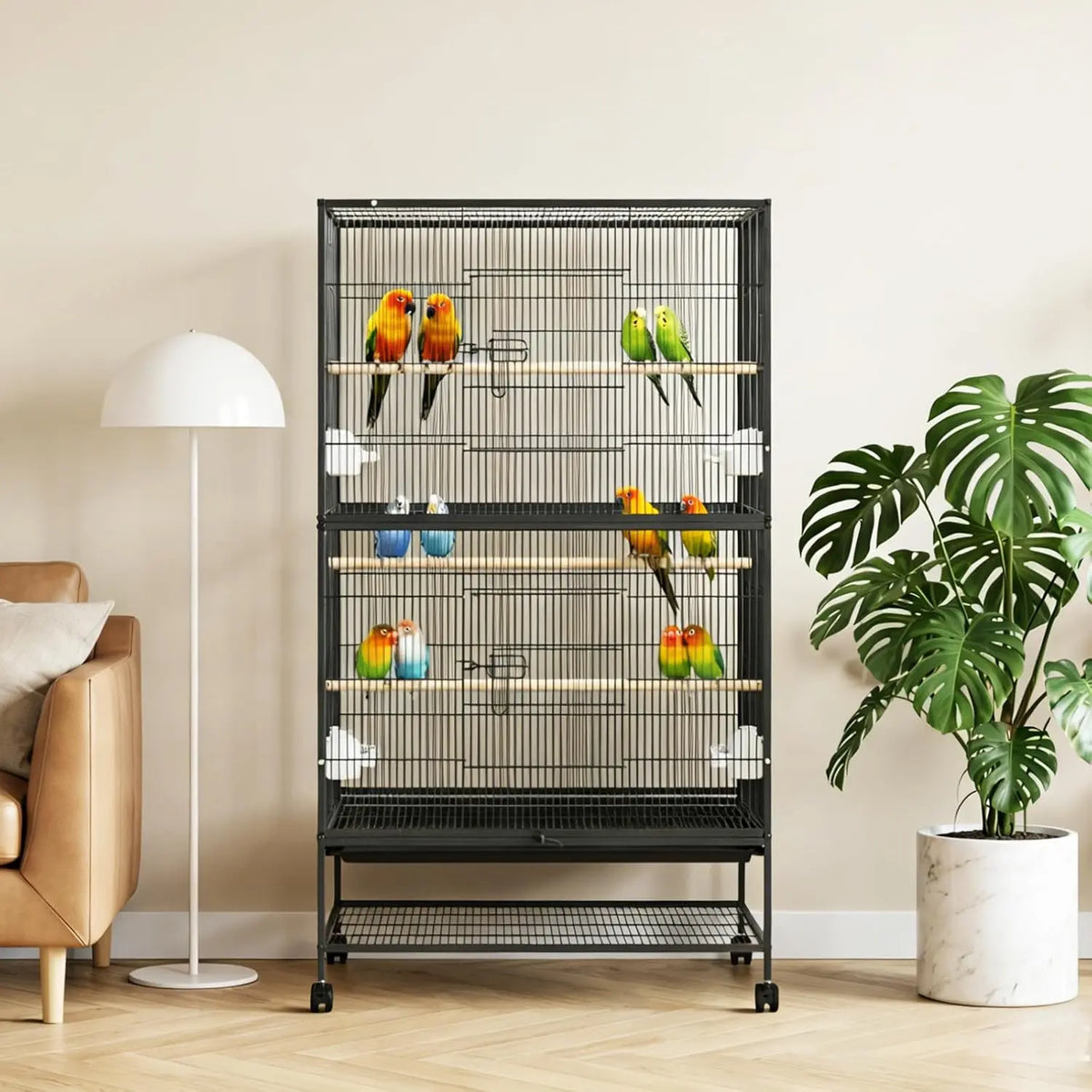 HiMISS Large Bird Cage With Rolling Stands And Feed Bowls