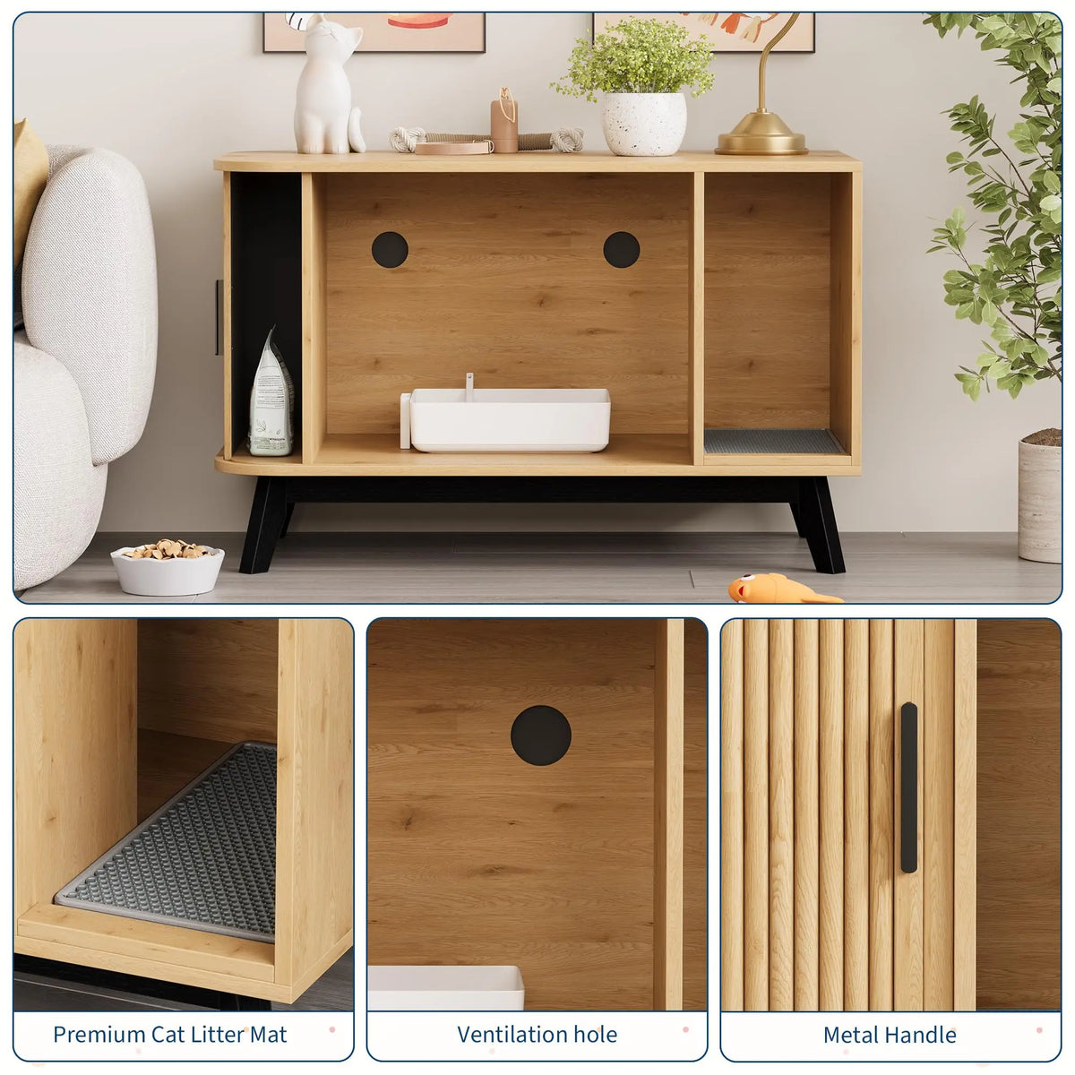 Hidden Litter Box Enclosure Furniture with Sliding Door