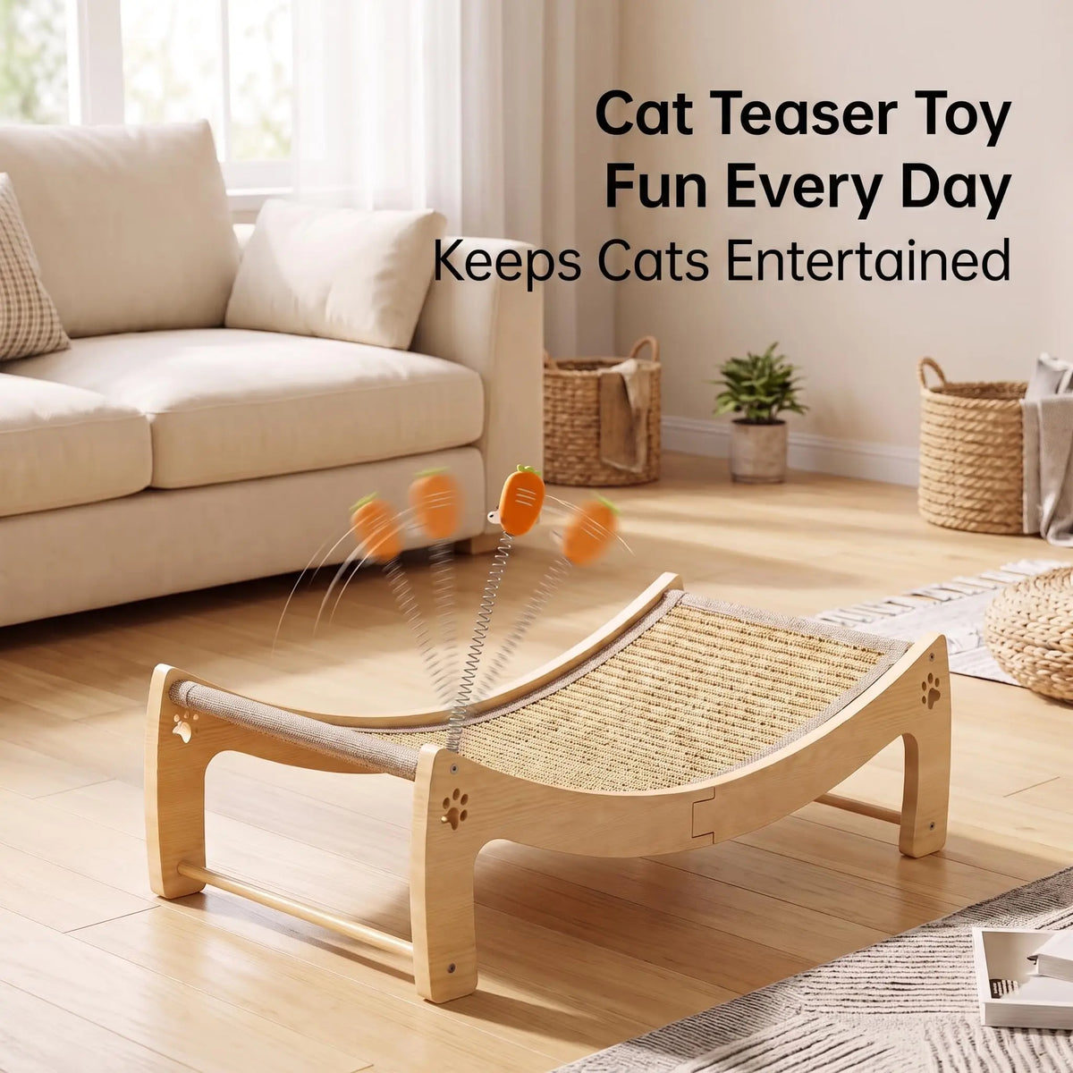 Premium Wooden Cat Scratcher Lounge Bed With Integrated Ball Toy