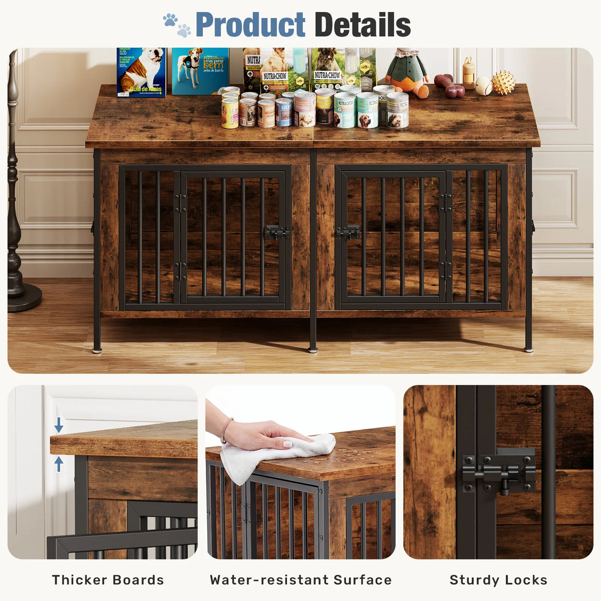 JHK Double Door Wooden Dog Kennel For Indoor Outdoor Pets