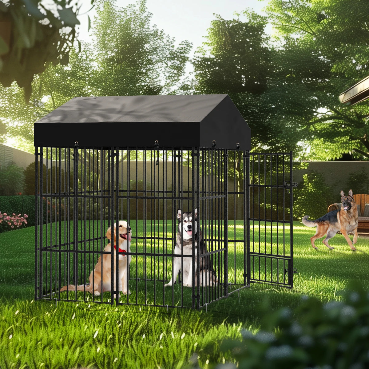 Heavy Duty Metal Dog Kennel With Roof For Outdoor Pets