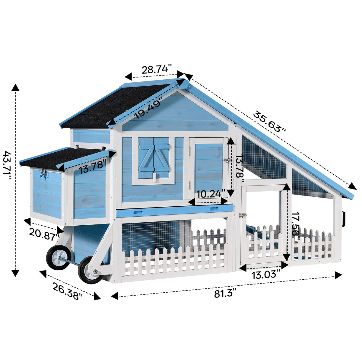 Outdoor Wheeled Double Deck Rabbit Hutch With Durable Wood Fence