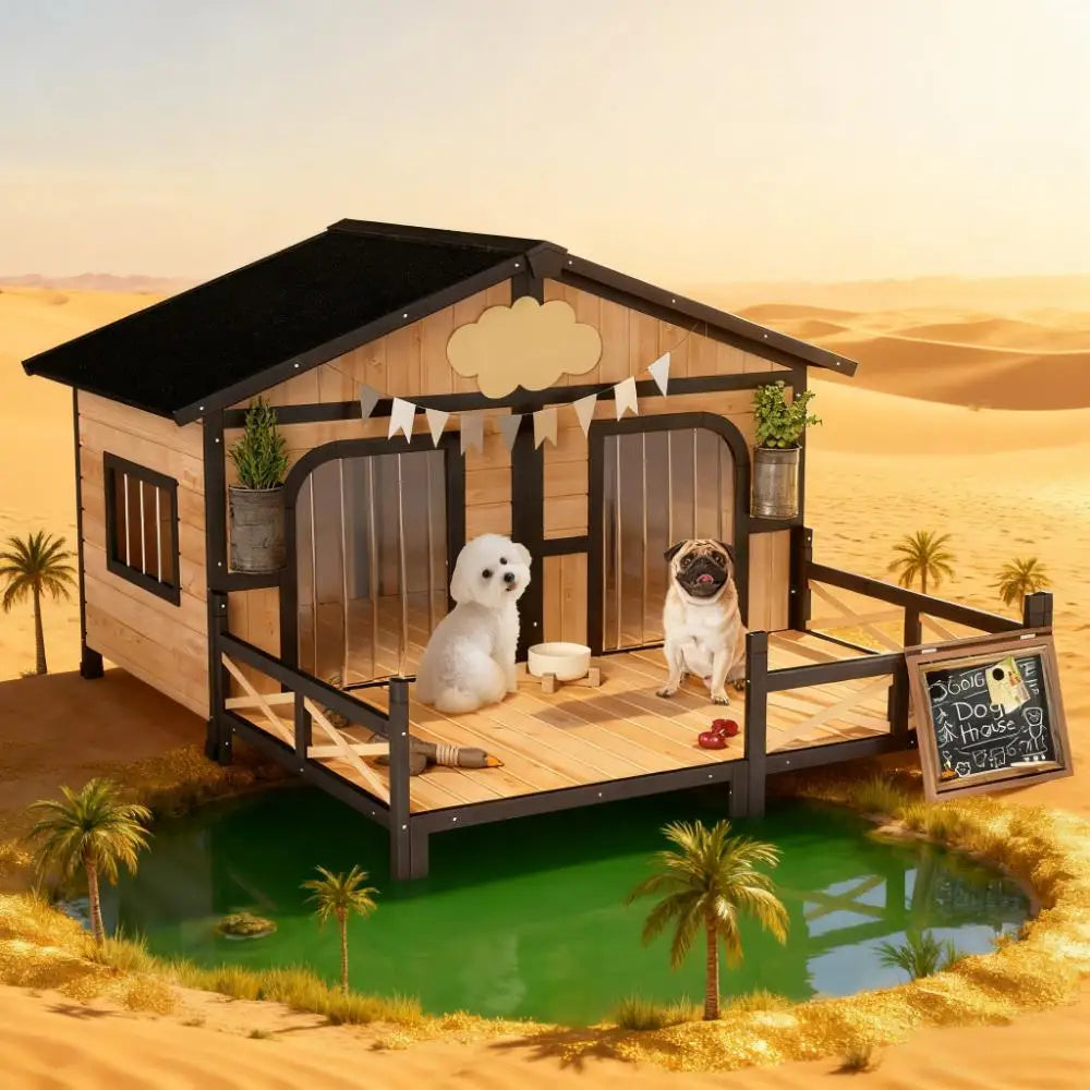 Weatherproof Wooden Dog House With Porch And Elevated Floor
