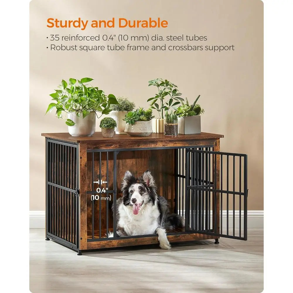 Heavy Duty Dog Crate Furniture With Wooden Side Table