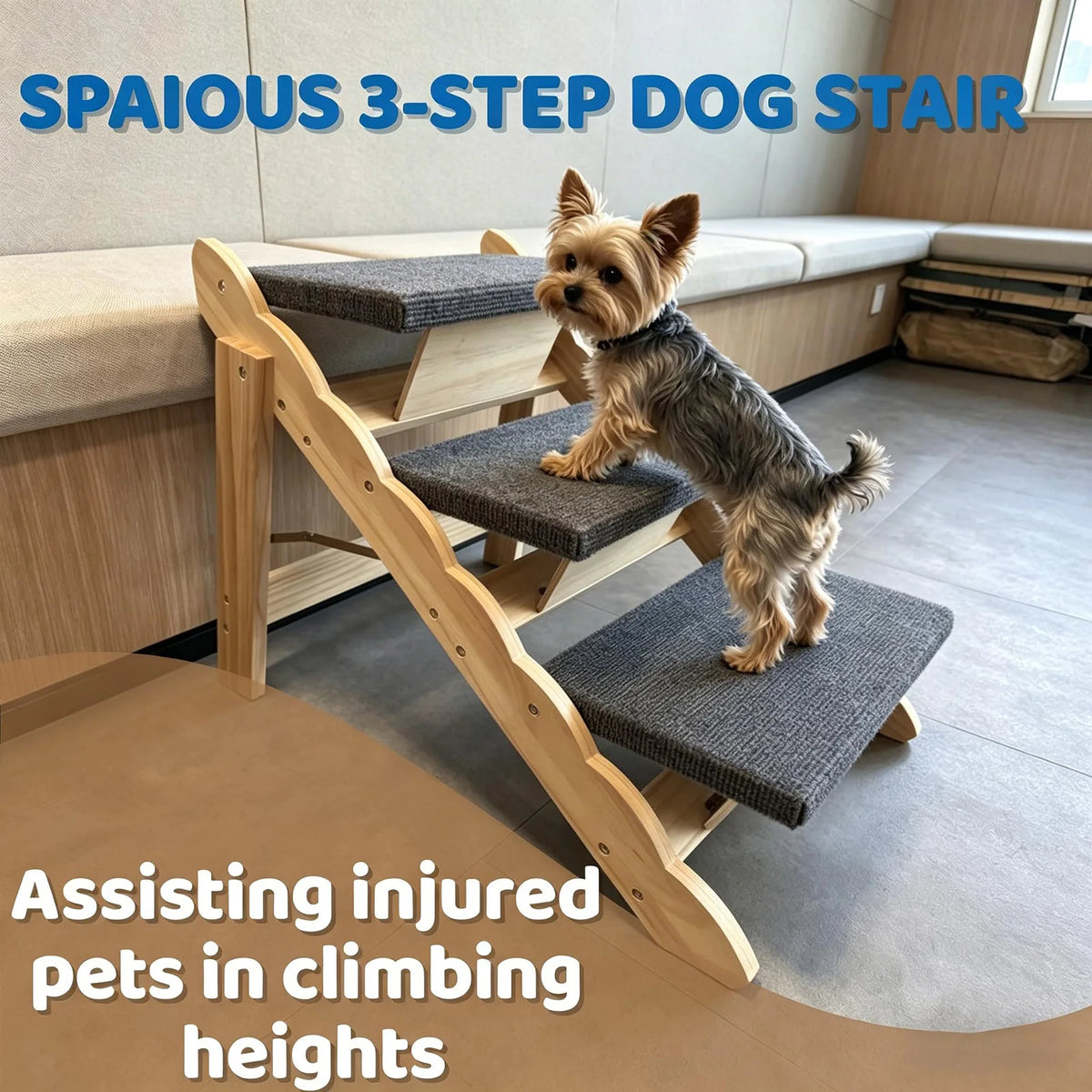 HiMISS Foldable Wooden Pet Stairs And Dog Safety Ramp