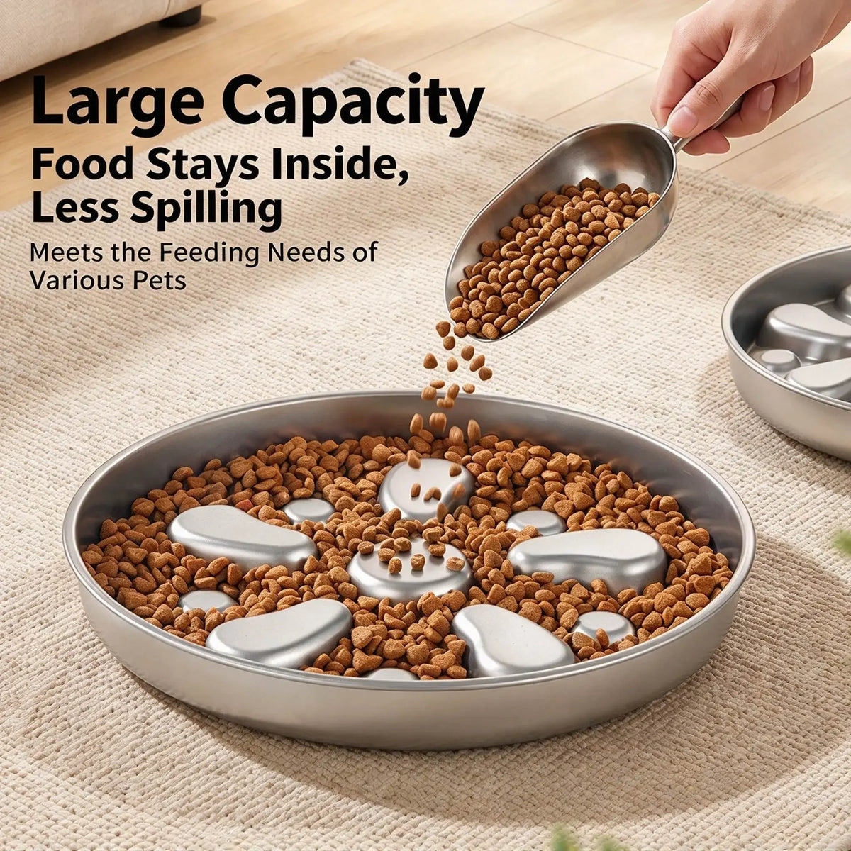 Stainless Steel Slow Feeder Dog Bowl With Flower Design