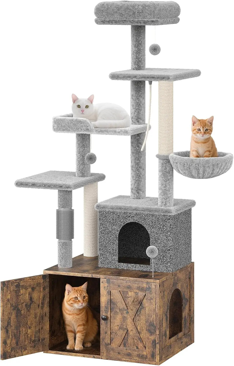 Tackleekii Multi Level Cat Tree With Litter Box Enclosure