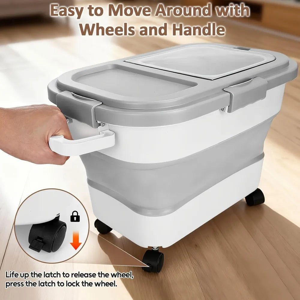 Collapsible Pet Food Storage Container With Airtight Lid And Scoop