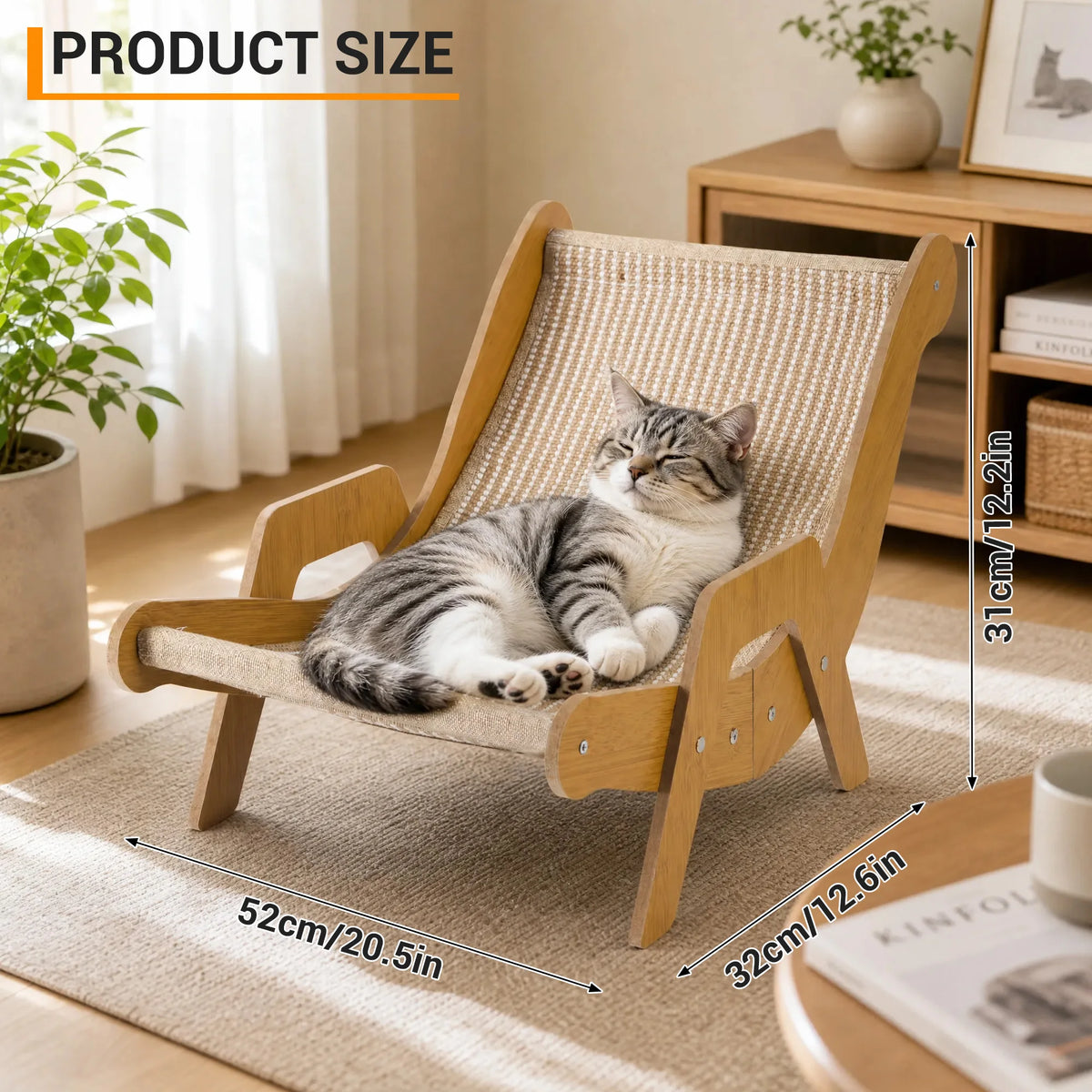 Wooden Sisal Cat Scratcher Lounger And Bed For Pets